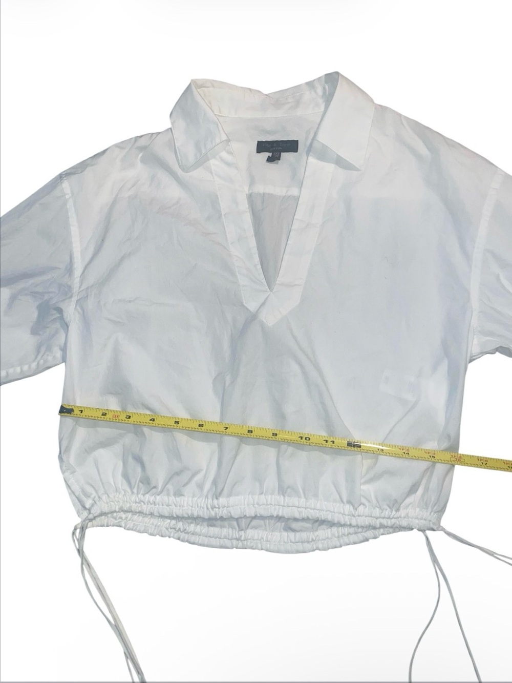 Rag & Bone women white Fiona V-Neck Blouse Drawstring cotton poplin Size XXS - Picture 3 of 8